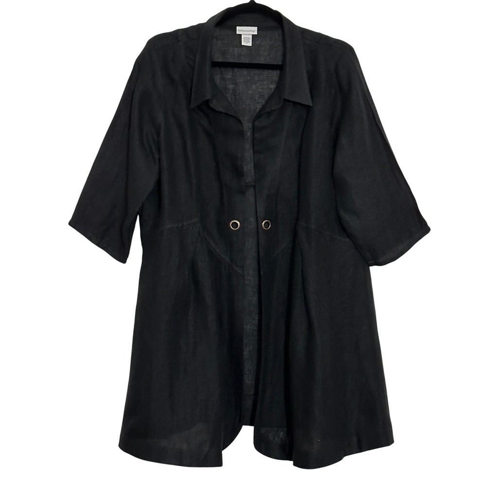 Soft Surroundings Top Plus 3X Black Linen Duster Tunic Shirt Grommet Lagenlook